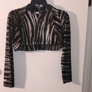 Cropped Zebra-Print Long-Sleeve Top - Black & Tan